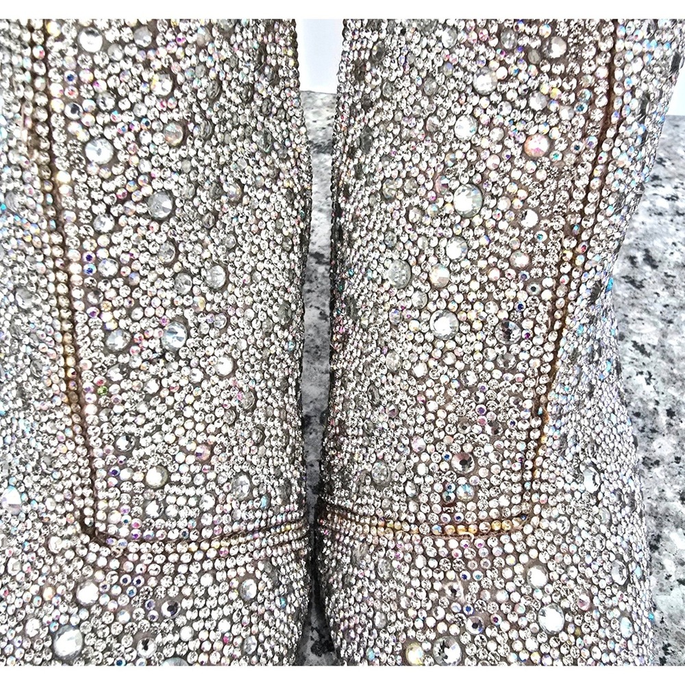 Betsey Johnson SB-CADY Silver Rhinestone Pointed Toe Block Heel Ankle Boots 8M - Picture 7 of 10